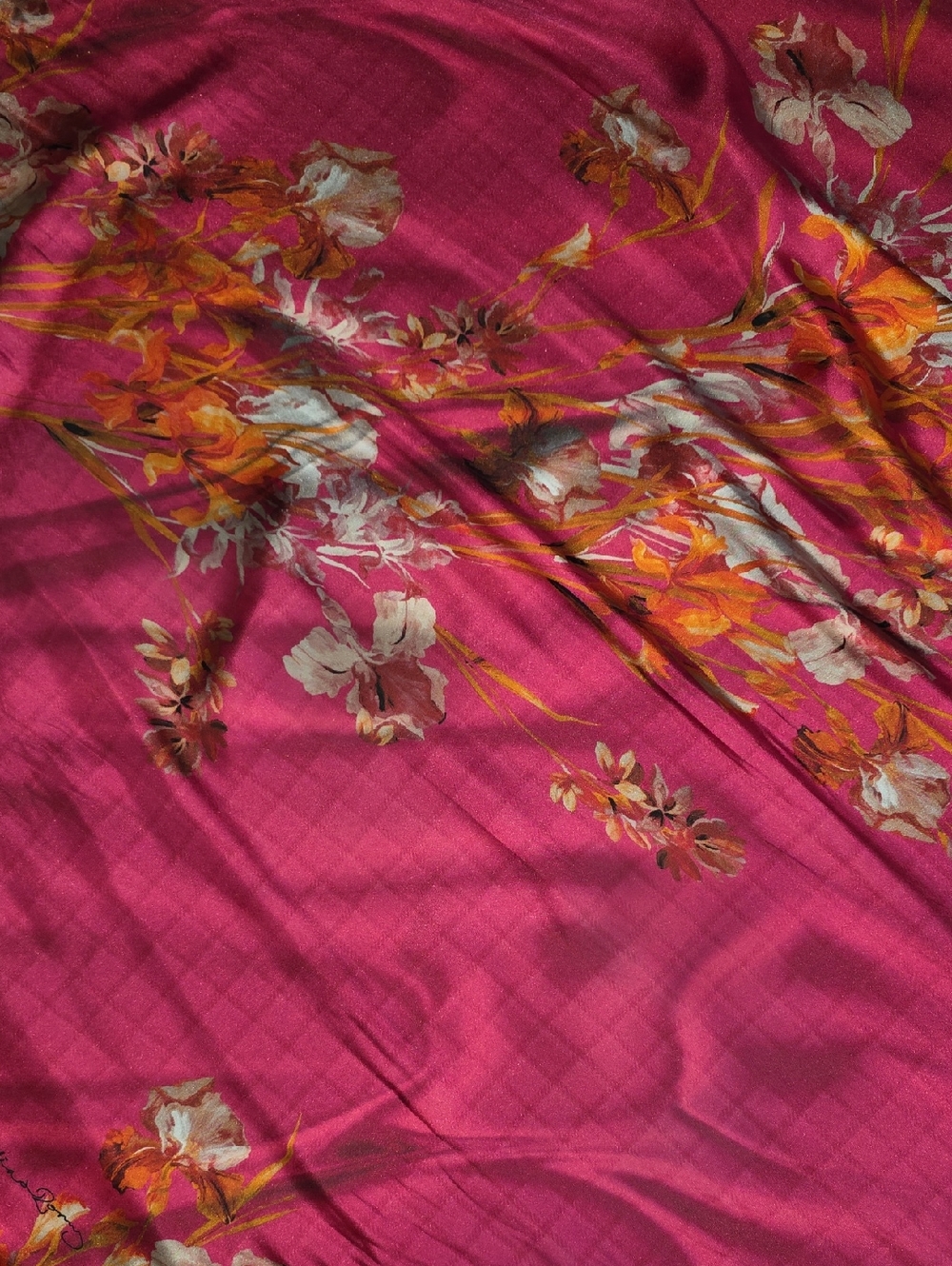 Clelia & Romy - Floral Silk Scarf in Hot Pink